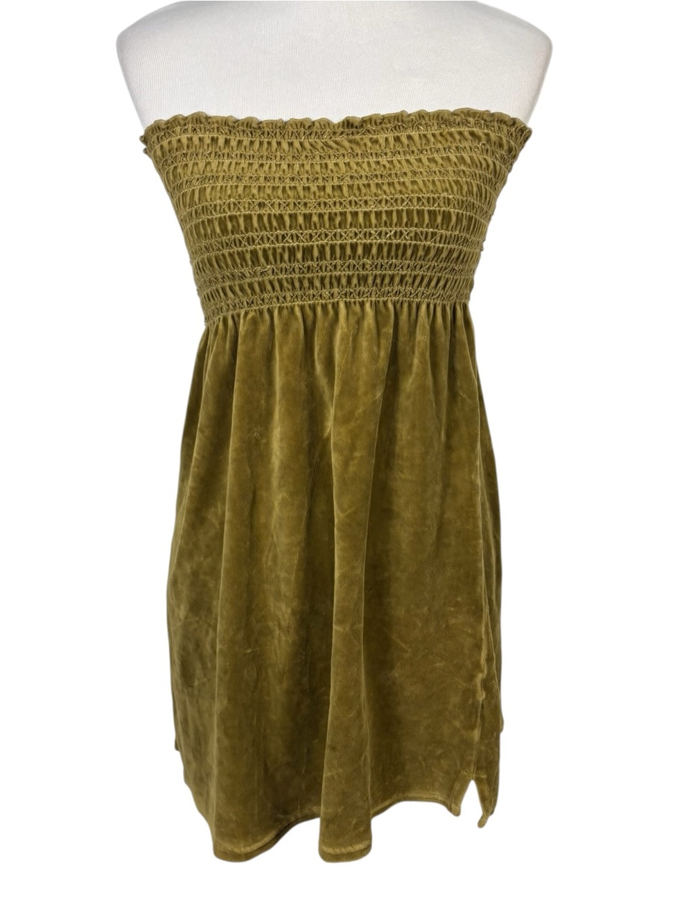 Juicy Couture Women's Green Velour Smocked Tube Mini Dress Strapless Y2K Size S